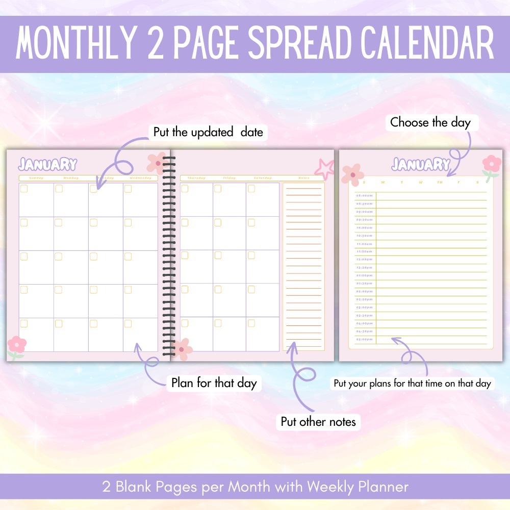 Monthly 2-Page Spread Calendar